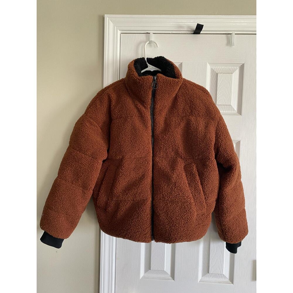 New NVLT Faux Fur Fluffy Puffer Jacket Outerwear CLAY Women Small